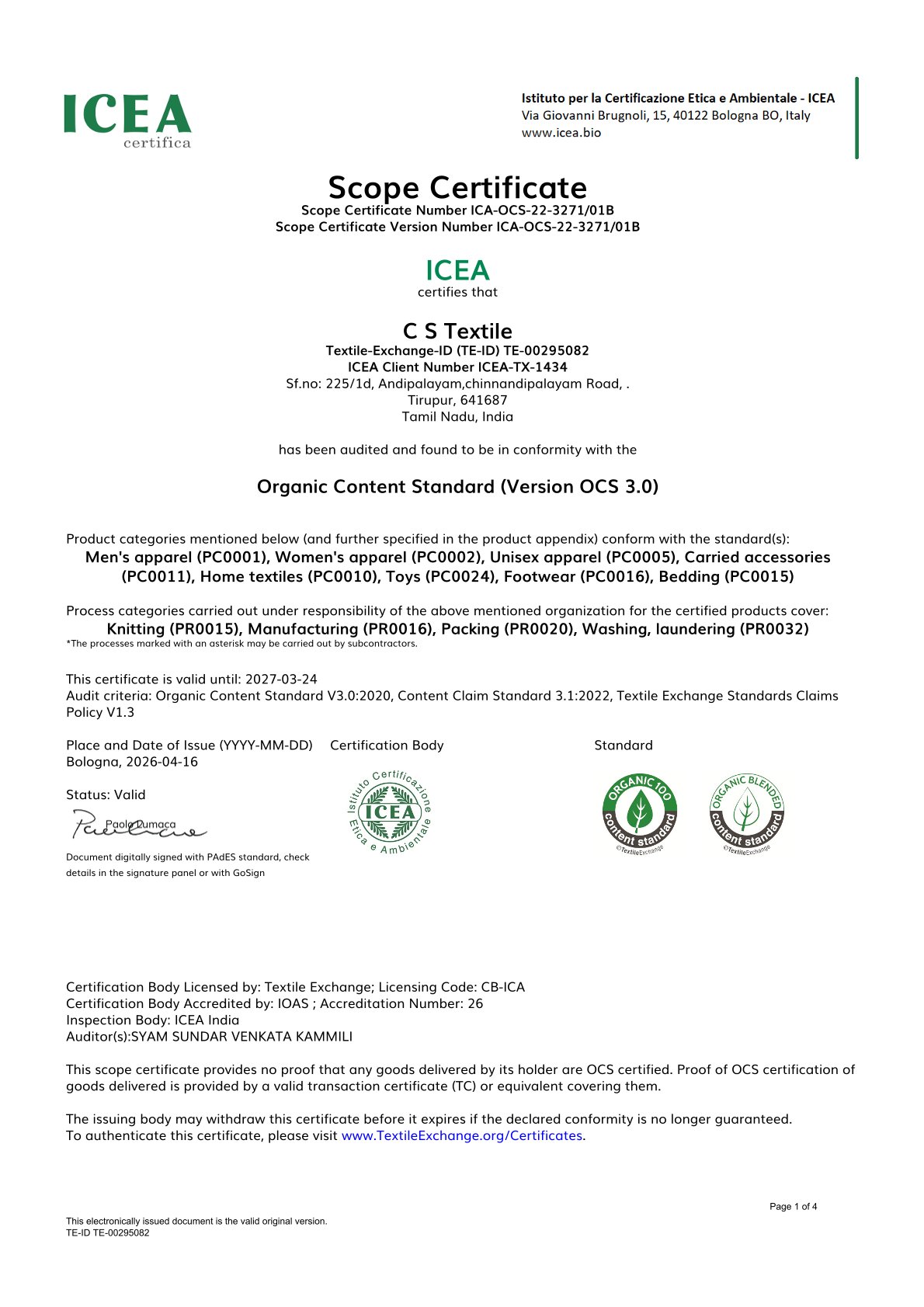 OCS 100 & Blended certificate