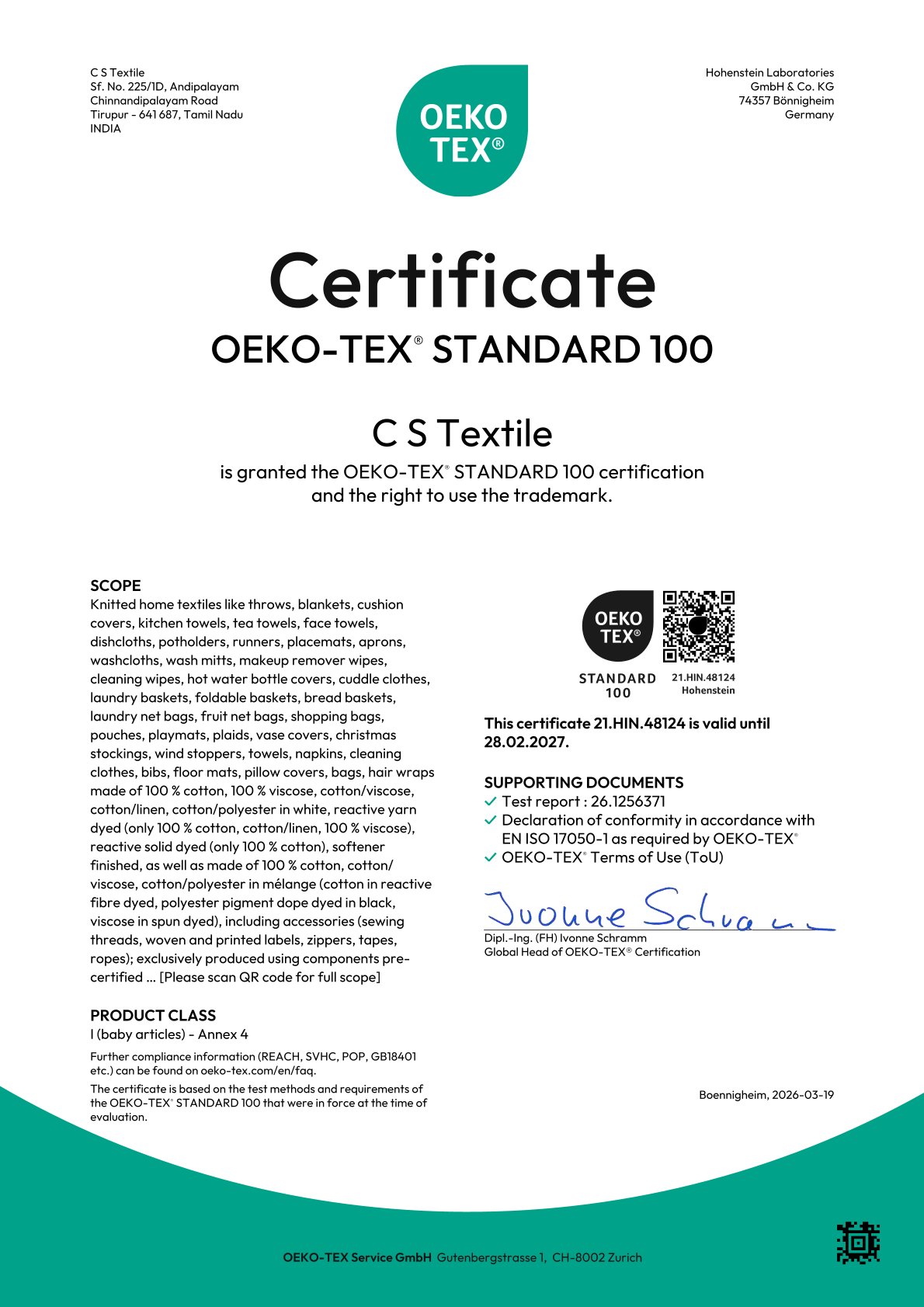 OEKO-TEX® 100 certificate