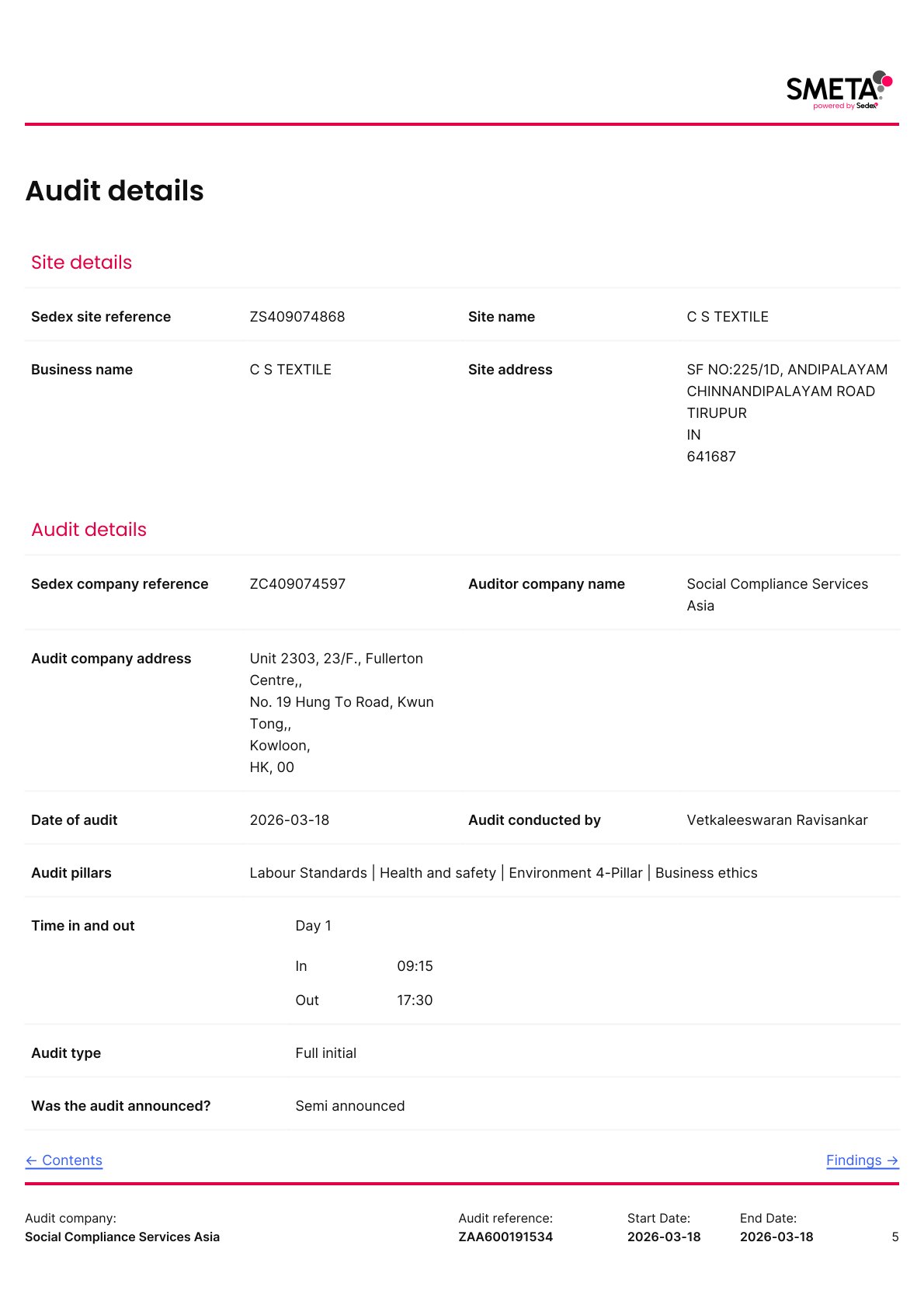 Sedex certificate